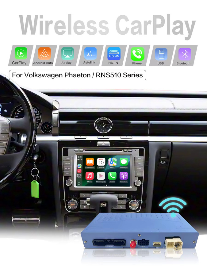 ztuzauto Kabelloses Android Auto und CarPlay Interface für Volkswagen Tiguan Passat RNS510 Serie und Phaeton mit Mirror Link, Airplay und Touch-Steuerung in Blau - Bild 1