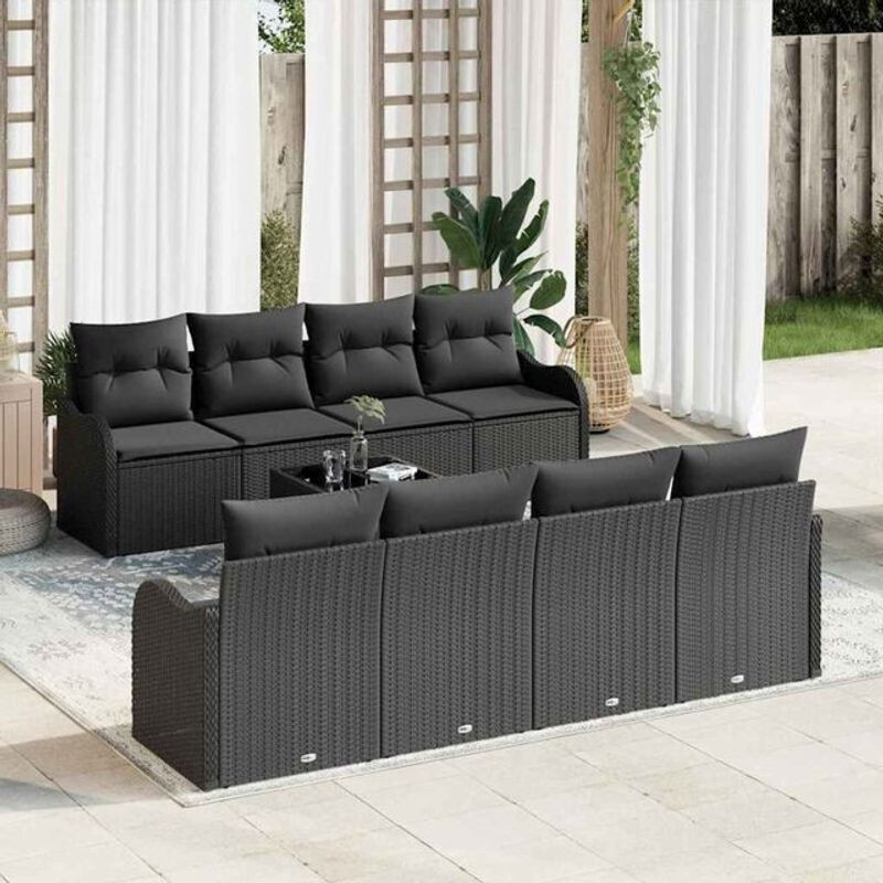 vidaXL Garten-Sofa-Set aus Polyrattan in Schwarz, 9-teiliges Loungemöbel-Set, B/T/H: 55 x 55 x 37 cm - Bild 1