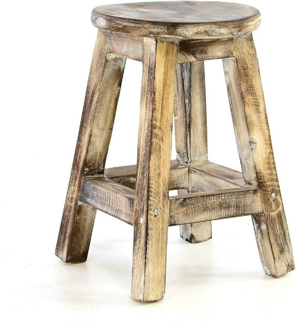 VCM Vintage Hocker aus massivem Holz in Braun geflammt, Sitzhocker und Blumentisch, B/T/H: 25 x 40 x 41,9 cm - Bild 1