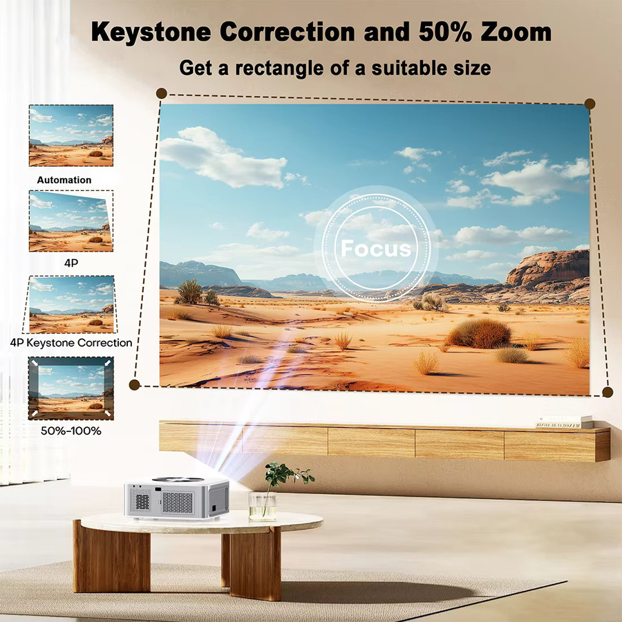 XIWBSY Autofokus-Projektor mit 1000 ANSI Lumen, Android-System, Bluetooth 5.2 und 4K/8K Video- und Audiodekodierung, Tragbares Heimkino in Weiß - Bild 4