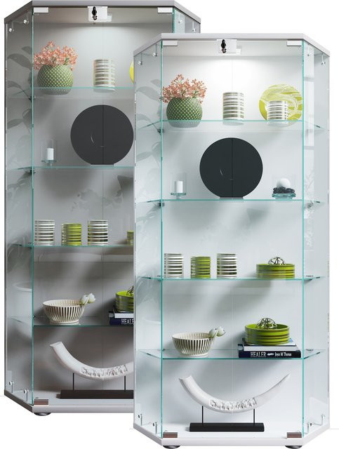 VCM Vitrinenschrank Cenila L in Weiß mit ESG-Sicherheitsglas und Glastüren, H x B x T: 114 x 83 x 17 cm - Bild 1