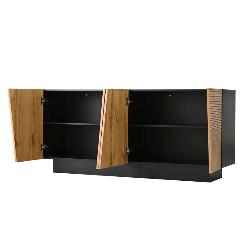 Anajqaqia Sideboard Aufbewahrungsschrank mit geometrischem Design und verstellbarem Regal, Schwarz-Braun, Breite: 160 cm - Bild 6