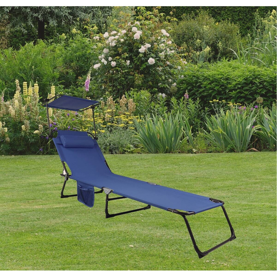VCM Sonnenliege Bindox blau mit stufenlos verstellbarem Sonnendach und Seitenfach, B/T/H: 55 x 24 x 185 cm - Bild 3