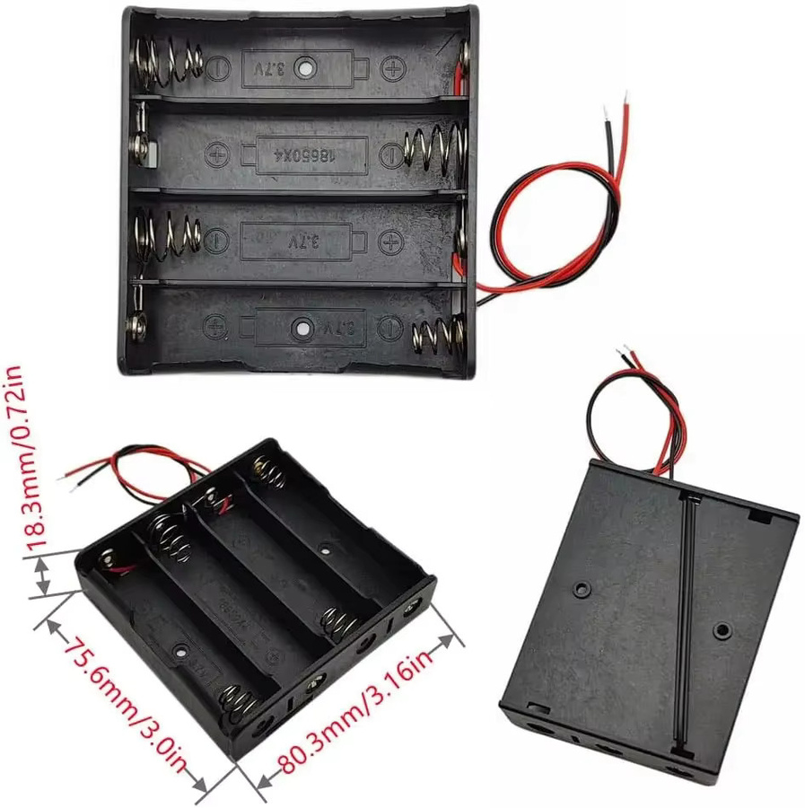 AOKIN 3er Set 18650 Batteriehalter Box mit Anschlusskabeln in Schwarz und Rot für 3,7 V Batterien - Bild 6