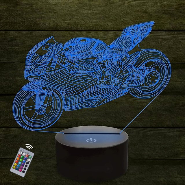 Nighdn 3D Motorrad Nachtlicht mit Fernbedienung, LED Tischlampe in Multicolour, dekorative Acryl Lampe für das Kinderzimmer - Bild 1