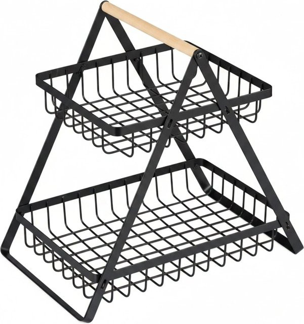 Relaxdays Obstkorb Etagere aus Eisen, 2-stöckig und faltbar, Schwarz, B/T/H: 28 x 29 x 18,5 cm - Bild 1