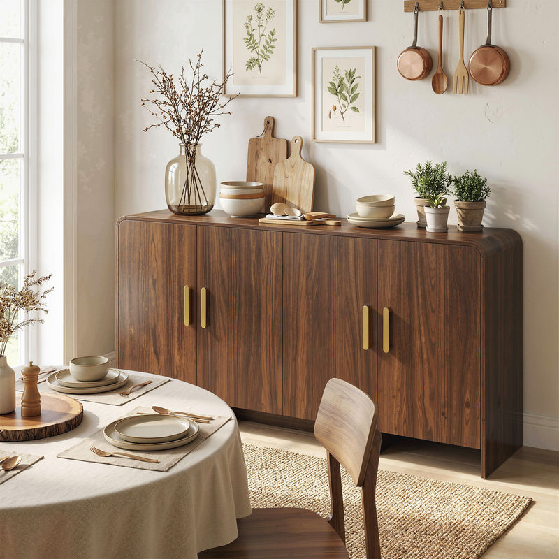 HOMCOM modernes Sideboard in Walnussbraun mit 4 Staufächern und Soft-Close-Türen, Breite: 152 cm - Bild 2