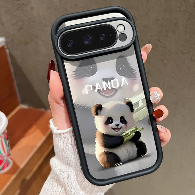 Stoßfeste Silikon-Handyhülle mit Cartoon-Panda-Muster für Google Pixel 10, 9 Pro XL, 9, 8 Pro, 9A, 8A, 7A in Rot - Bild 1