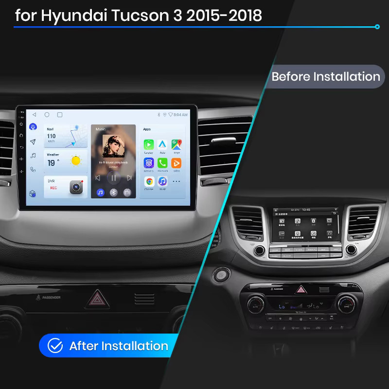 Junsun Wireless CarPlay und Android Auto Autoradio für Hyundai Tucson Mk3 (TL) 2015-2020 mit GPS, WiFi, Bluetooth und IPS-Touchscreen in Schwarz - Bild 2