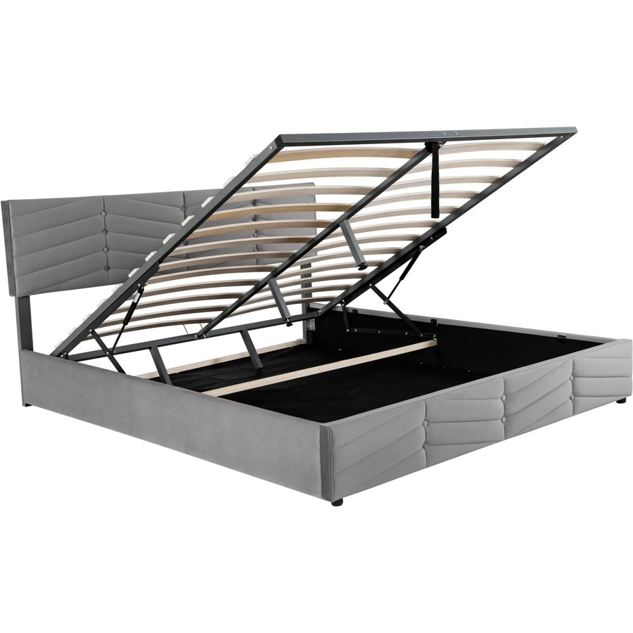 okwish Polsterbett aus Samt in Grau mit hydraulischem Bettkasten und höhenverstellbarem Kopfteil, B/T/H: 160 x 200 x 95 cm - Bild 2