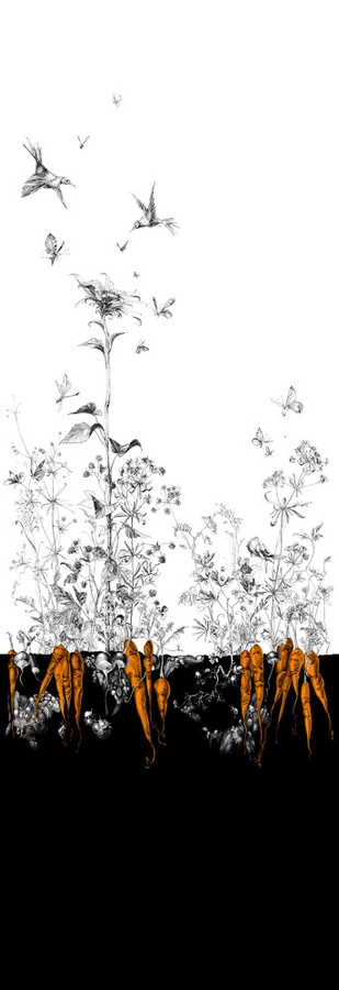 Edmond Petit Vlies Tapete Vintage Floral in Schwarz Orange und Gold - Bild 1