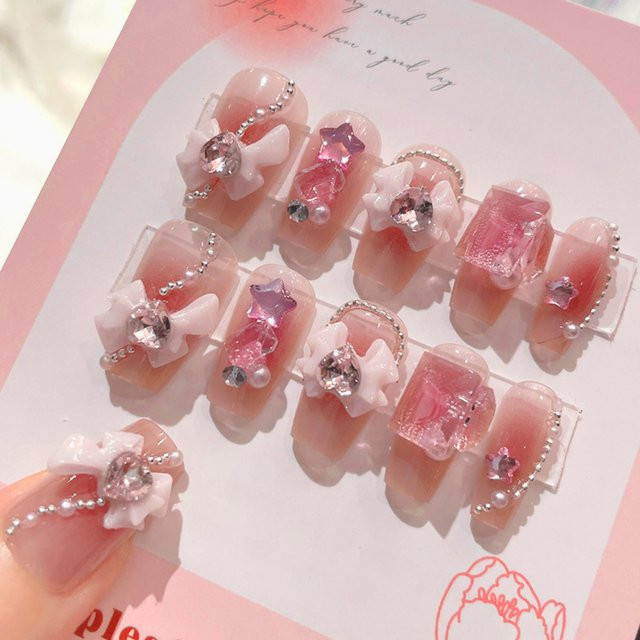 YADORNOS Künstliche Nägel, Rosa, Sternform, 24 Stück - Bild 1