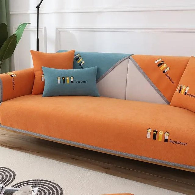 Nordic Cute Cats Sofakissenbezug mit Katzenprint in Orange, quadratisch, B/B: 45 x 45 cm - Bild 1