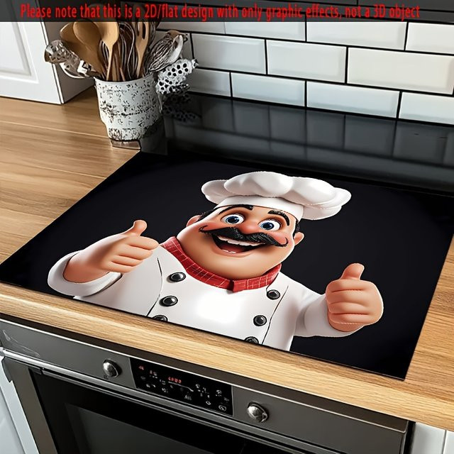 VIKAMA Cartoon Chef Herdschutzmatte und Entwässerungspad für Ofen und Waschmaschine, Mehrfarbig - Bild 1