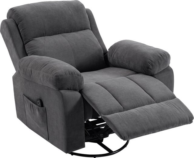 HOMCOM Relaxsessel Fernsehsessel mit Massage und Wärme, 360 Grad drehbarer TV-Sessel mit Liege- und Wippfunktion in Dunkelgrau Chenille-Optik - Bild 1
