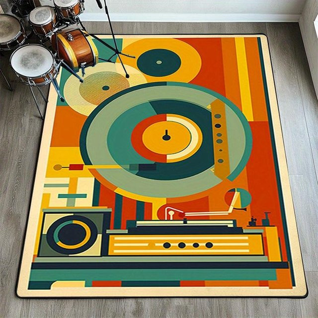 Rouxin eight Vintage Plattenspieler Retro Musik Teppich, rutschfest und waschbar, B/T: 60 x 90 cm, Multicolour - Bild 1