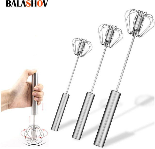 BALASHOV Halbautomatischer Schneebesen aus Edelstahl 304 in Silber, runder manueller Handmixer für die Küche - Bild 1