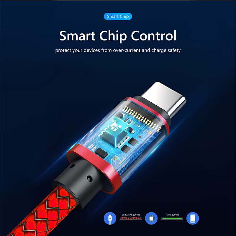 USB A auf Typ C Ladekabel mit 2A Schnellladefunktion und Nylon-Datenkabel in Pink und Rot für Android, Huawei und Samsung - Bild 3