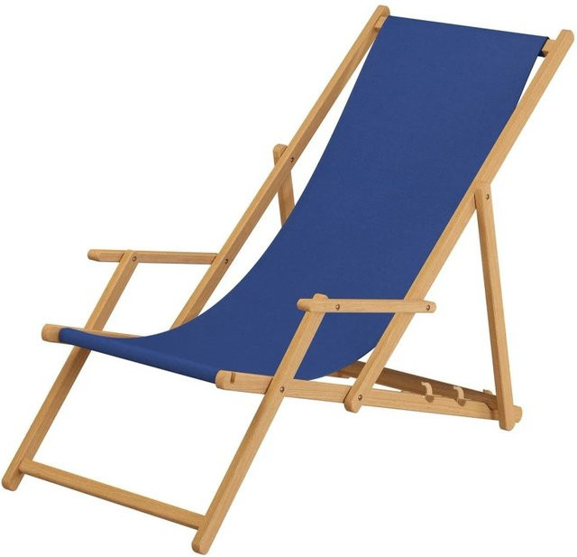 Erst-Holz Holz-Liegestuhl mit blauem Stoff und verstellbarer Kopfstütze für Garten und Terrasse - Bild 1