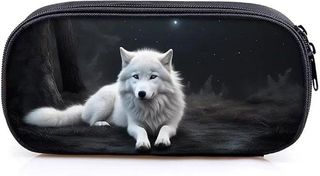 Fancy Style Studio Federmäppchen mit Mond und heulendem Wolf Motiv, schwarze Kosmetiktasche aus Nylon für Teenager und Damen - Bild 1
