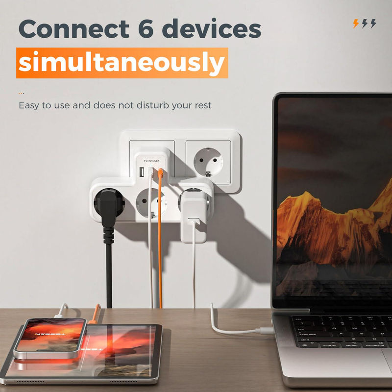 TESSAN Mehrfachsteckdose mit 3 Steckdosen, 2 USB-C und 1 USB-A Port in Weiß mit Überlastschutz - Bild 4
