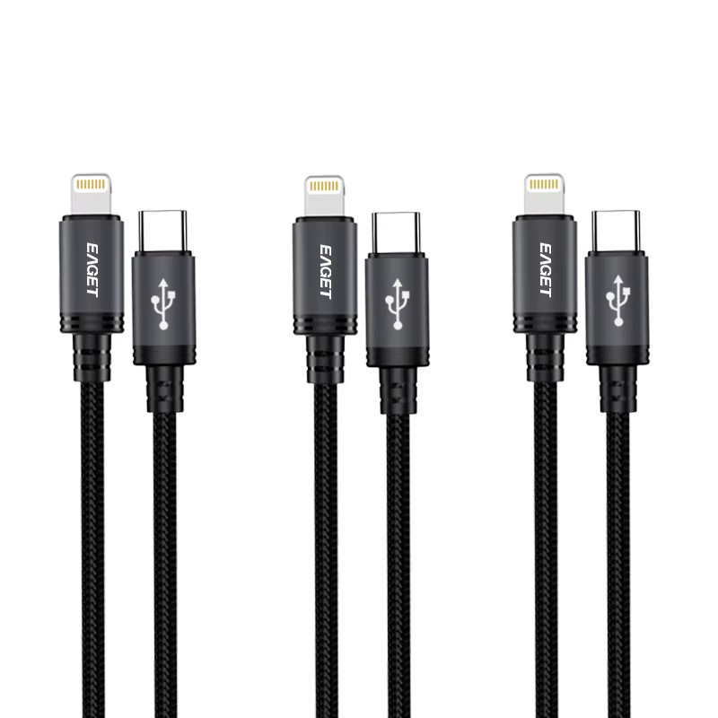 EAGET USB-C zu Lightning 27W Schnellladekabel in Schwarz mit Nylon-Ummantelung und verzinnter Kupferkern für iPhone und iPad - Bild 6