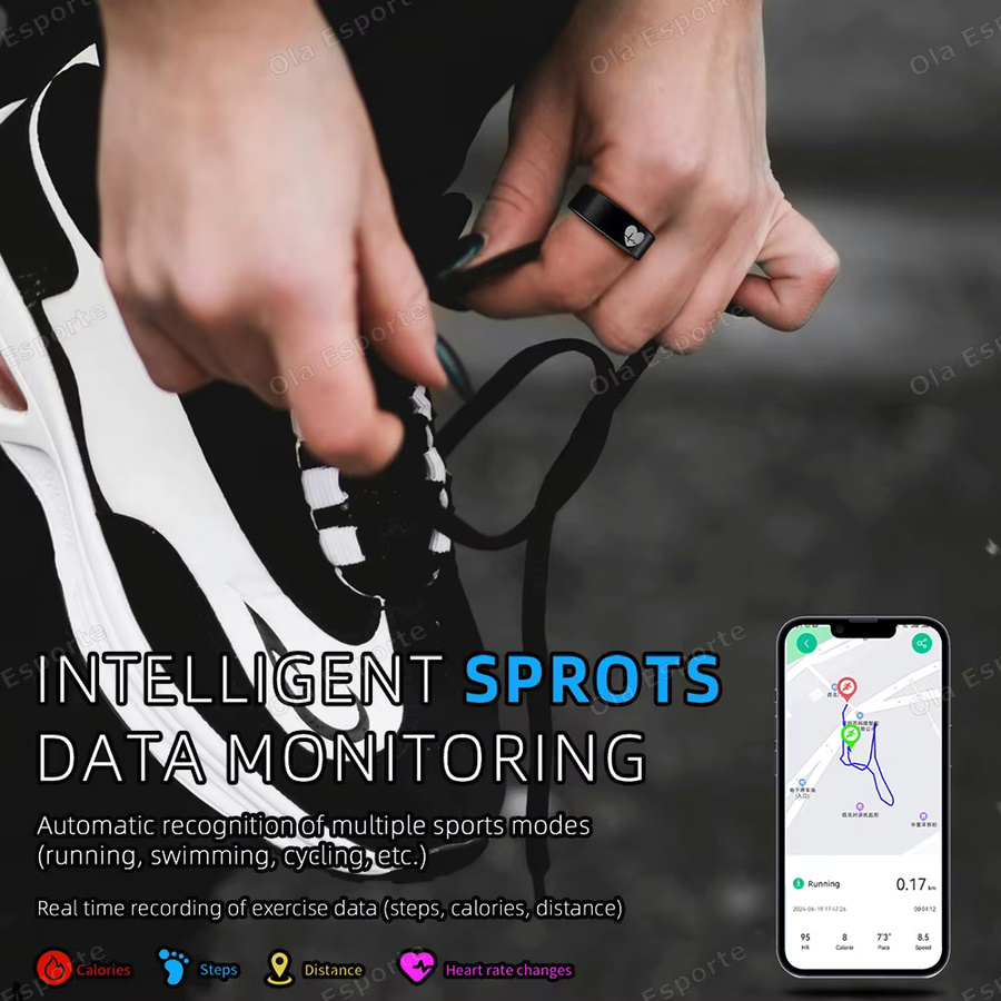 Ola Esporte Smart-Ring in Schwarz mit EKG-Erkennung, Blutdruckmessung, Herzfrequenzmonitor, Körpertemperaturmessung und GPS-Tracking für Damen und Herren - Bild 4