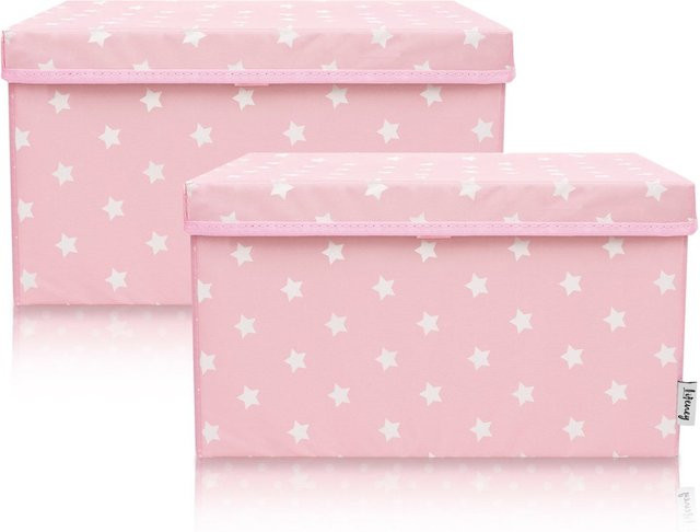 Lifeney Aufbewahrungsbox 2er-Set mit Deckel aus Stoff, Sterne-Design, pink/weiß, B/T/H: 25 x 37 x 21 cm - Bild 1