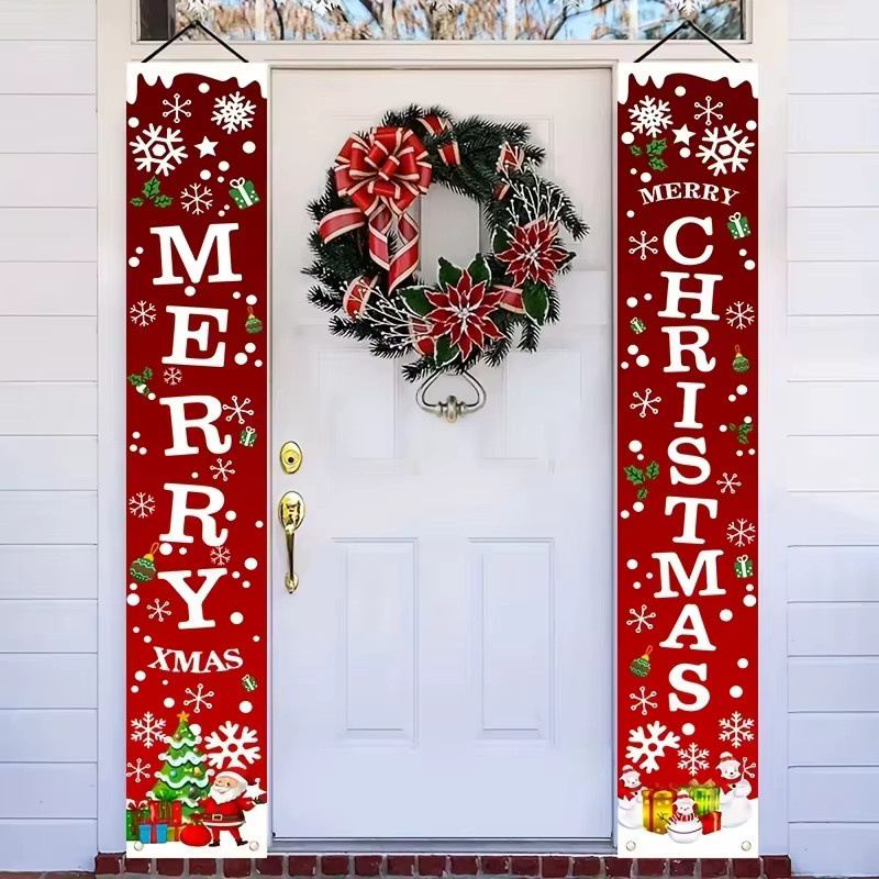 VIKAMA Weihnachts-Banner mit Schneeflocken-Motiv in Rot, Dekoration für die Eingangstür, B/T/H: 30 x 30 x 180 cm - Bild 5