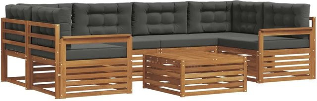 vidaXL Outdoor-Sofagarnitur 8-teilig in L-Form aus Akazienholz mit Kissen in Anthrazit und Natur - Bild 1