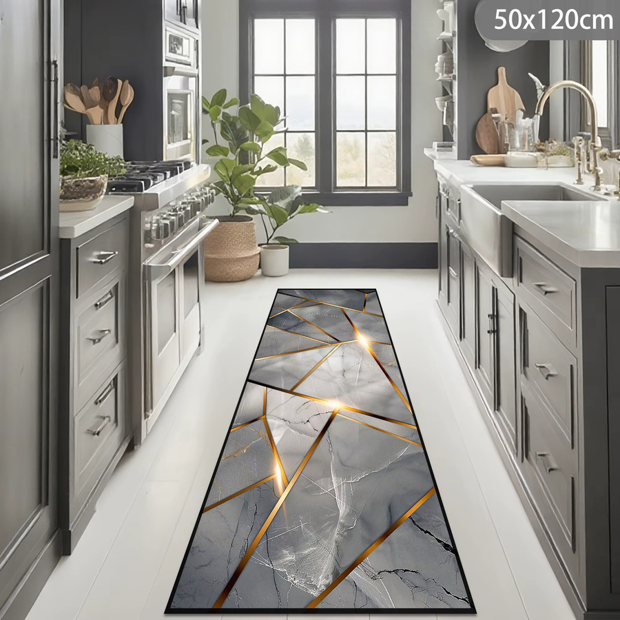 VIKAMA Geometrischer Läufer in Marmor-Optik, rutschfest, Grau/Mehrfarbig, Rechteckig - Bild 3