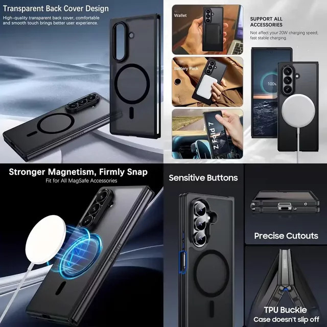 Magnetische und transparente Schutzhülle für Samsung Galaxy Z Fold 7 in Schwarz und Transparent - Bild 1