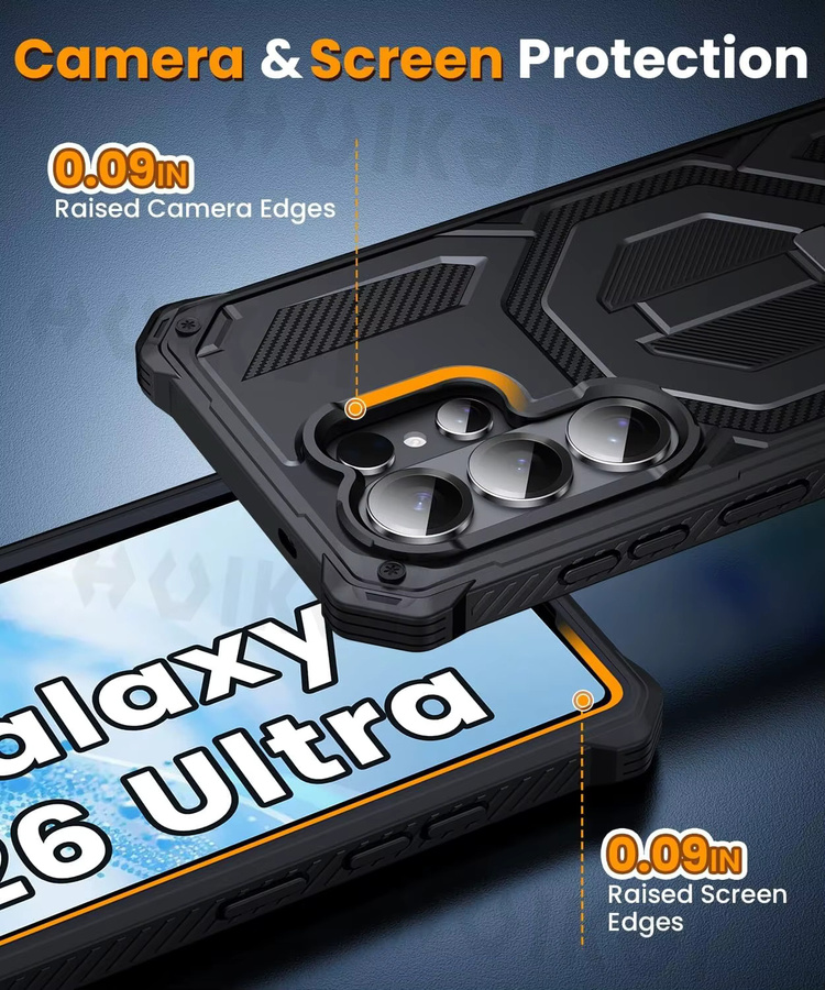 Magnetische Schutzhülle für Samsung Galaxy S26 Ultra, S25 und S24 mit militärischem Schutzgrad und Stoßdämpfung in Orange oder Schwarz - Bild 2