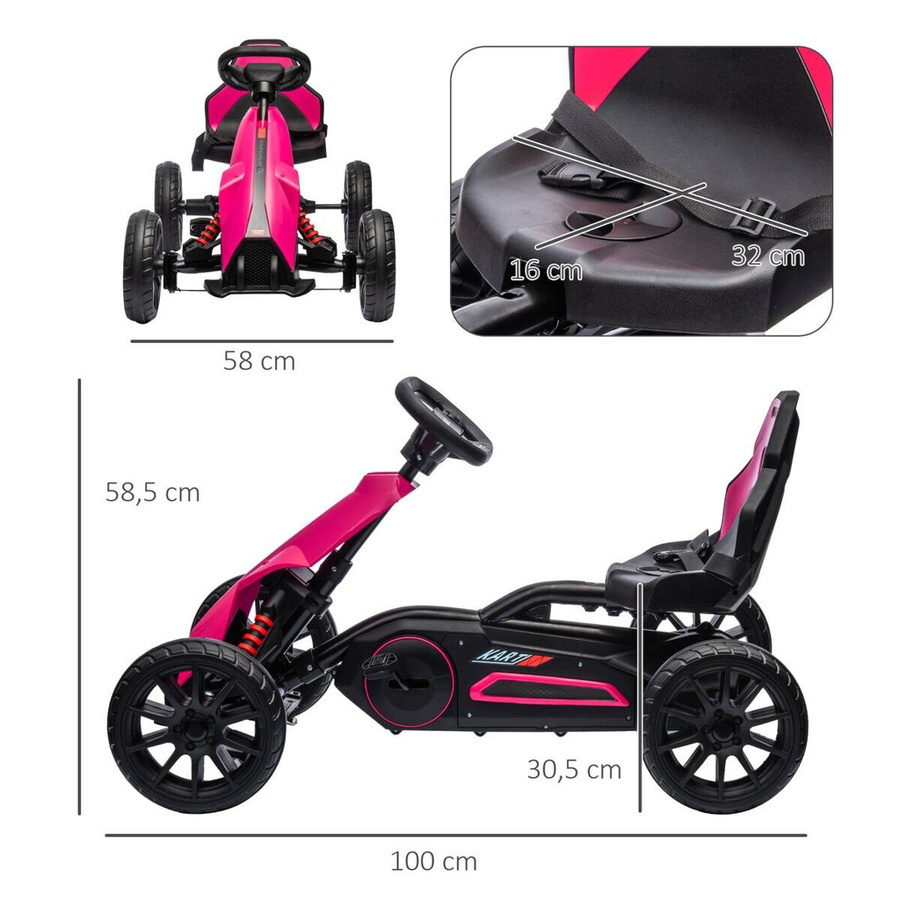 HOMCOM Gokart Tretauto mit Handbremse und verstellbarem Sitz Rosa - Bild 5