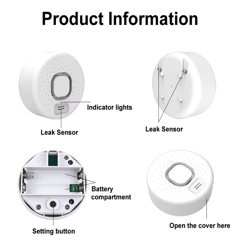 Earykong WLAN Wasserleckdetektor Tuya Smart Flutsensor in Weiß mit APP-Push-Alarm für Küche und Bad - Bild 4