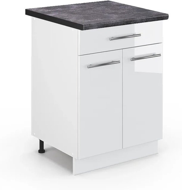 Vicco Küchenunterschrank Fame-Line Weiß Hochglanz mit Schublade in Anthrazit, Breite: 60 cm, Höhe: 82 cm, Tiefe: 54 cm - Bild 1
