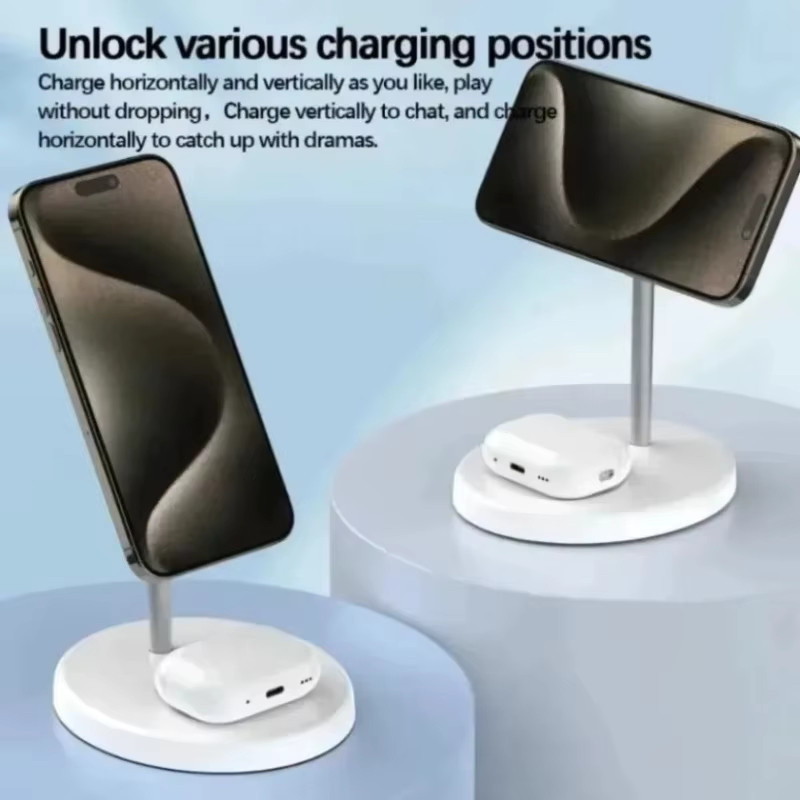 VIKEFON 2-in-1 Magnetischer Kabelloser Ladeständer für iPhone und AirPods in Weiß - Bild 3
