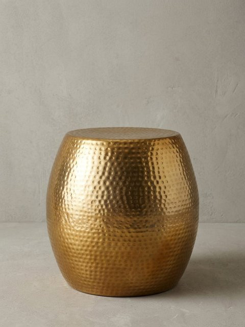 Beistelltisch KADIMA DESIGN aus Aluminium in Gold, rund im orientalischen Hammerschlag-Design, B/T/H: 42 x 42 x 42 cm - Bild 1