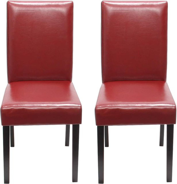 MCW Esszimmerstuhl Littau 2er-Set aus Leder in Rot mit dunklen Beinen - Bild 1