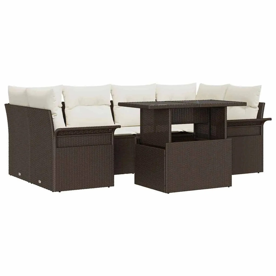 vidaXL Garten-Sofa-Set aus Poly-Rattan in Braun mit 7-teiligem Set, Kissen und integriertem Stauraum - Bild 2