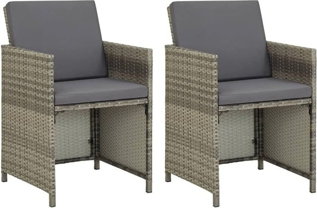 Furnicato 2er Set Gartenstühle aus Poly Rattan in Grau mit Auflagen, B/T/H: 52 x 56 x 85 cm - Bild 1