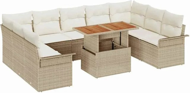 vidaXL Garten-Sofa-Set aus Polyrattan in U-Form mit 10-teiligem Polster-Set und integriertem Stauraum in Beige und Weiß - Bild 1