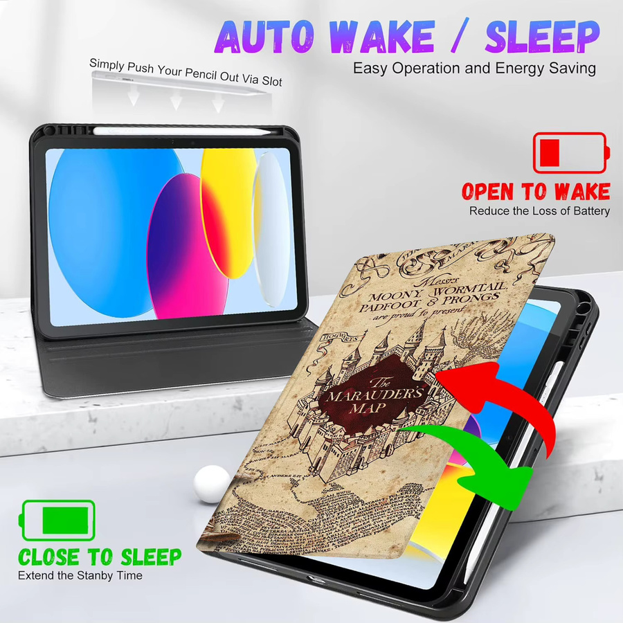 Retro-Karte TPU-Hülle für Apple iPad 10. Generation 10,9 Zoll und 11 Zoll 2022/2025, Multicolor, mit Auto Wake Sleep Funktion und verstellbarem Stand - Bild 4