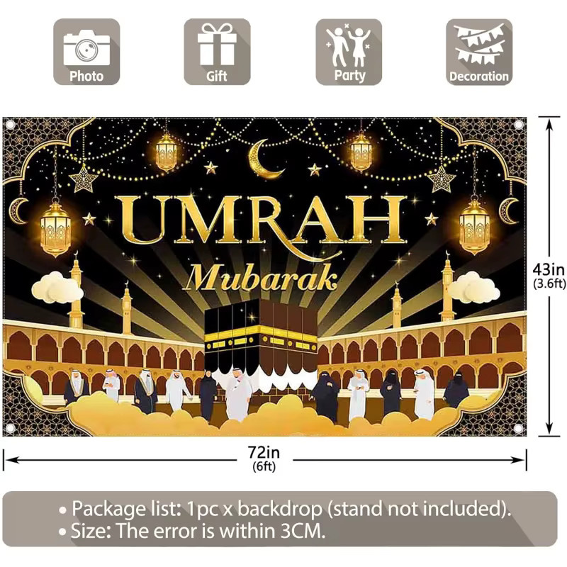VIKAMA Umrah Mubarak Feierbanner als spirituelle Wanddekoration mit Mond-Motiv in Schwarz - Bild 5