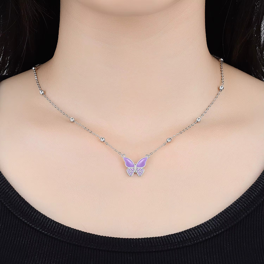 PANPOKI Halskette mit Anhänger, 925 Silber, Schmetterling, Damen - Bild 2