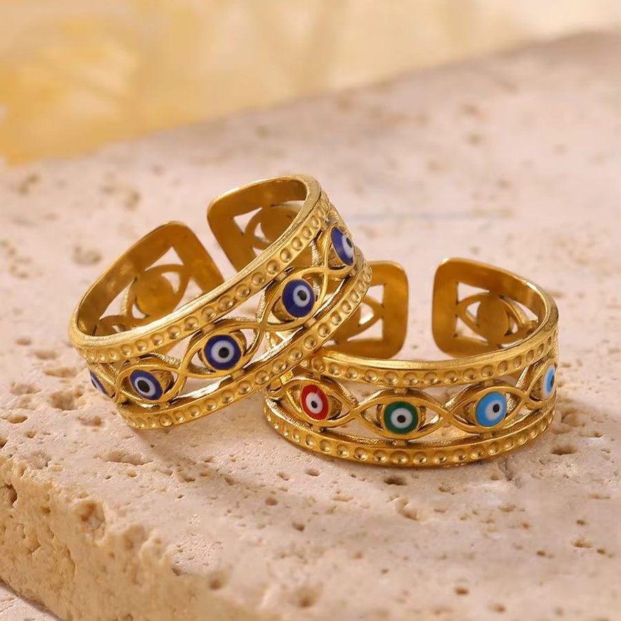ICFTZWE Ringe, Emaille, Evil Eye, Gold Farbe, Edelstahl, Damen - Bild 1