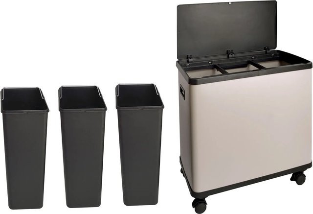 SVITA SR3X18 Sensor-Mülleimer Mülltrennsystem mit 3 Fächern à 18L, Softclose, Farbe: Beige, B: 60,0 cm, T: 35,0 cm, H: 58,0 cm - Bild 1