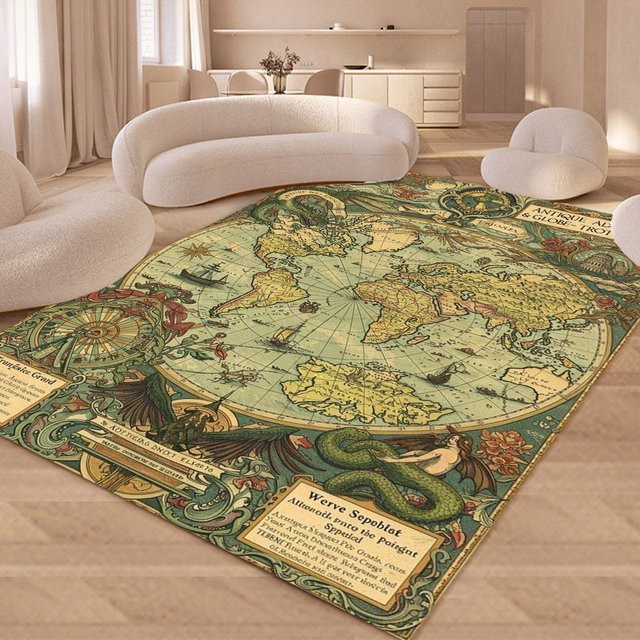 Retro Weltkarte Teppich in Multicolour als weiche Bodenmatte für dein Wohnzimmer - Bild 1