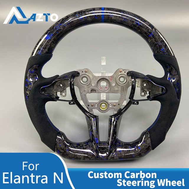 Sport Lenkrad aus Carbon Faser und Leder mit LED-Anzeige für Hyundai Elantra N, i30N, i20N und Kona N in Schwarz - Bild 1