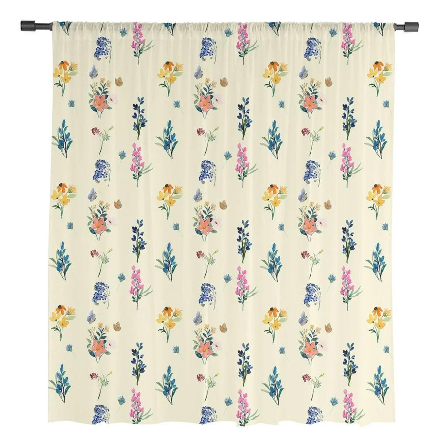 Yiran Furniture Transparenter Vorhang mit Gänseblümchen, Lavendel und Schmetterling aus Tüll und Organza, B: 135 cm, H: 115 cm - Bild 1